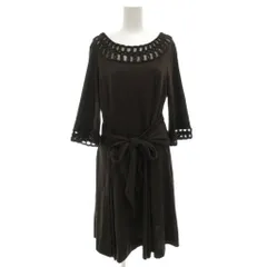 ユナイテッドアローズ UNITED ARROWS ウールワンピース ひざ丈 七分袖 40 ペチキャミワンピ付き 茶 ブラウン /GV ■YHS9