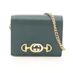 グッチ GUCCI 二つ折り財布 ズゥミ 570660 グリーン レザー ズゥミ コンパクト チェーンウォレット レディース Used A