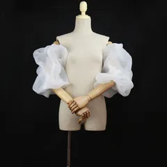 新品未使用 - オーガンジー パフスリーブ袖カバー 取り外し可能 ウェディングドレスパーツ 腕隠し パーティー 衣装袖 蝶柄