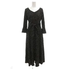 ジャスグリッティー JUSGLITTY ロングワンピース 七分袖 1 黒 ブラック 白 ホワイト ドット柄 Vネック ベルト付 /GV ■YHS13
