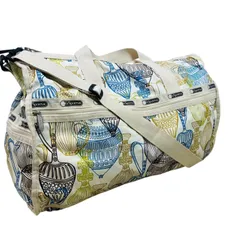 LeSportsac レスポートサック 大容量ボストンバッグ 総柄 ホワイト系 旅行 ジム 出張　内面ブラック