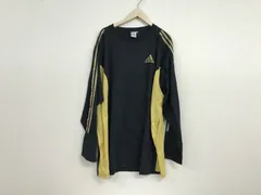 美品本物アディダスadidasロゴ刺繍ゲームシャツデカビッグビック長袖ロンTシャツメンズサーフアメカジミリタリーストリートスケーターワークビジネススーツモードゴルフドレスバイカーフットサルサッカー黒ブラックゴールド金7XO7XL日本製