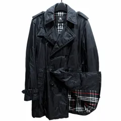 バーバリーブラックレーベル BURBERRY BLACK LABEL トレンチコート 中綿ジャケット ナイロン 裏地チェック ダブル 黒 ブラック M 0406