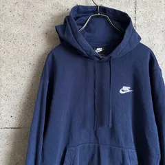 【USED】US 古着 NIKE ナイキ ワンポイント 刺繍 ロゴ プルオーバー パーカー ネイビー メンズ Ｍ 裏起毛 古着 スウェット フーディー USA古着 定番 シンプル スポーツMIX ストリート