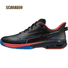 【 ミズノ MIZUNO 】 テニスシューズ ウエーブエクシード 5 WIDE OC ( ブラック×ブルー×コーラル ) ユニセックス 61GB231310 WAVE EXCEED - 27.0