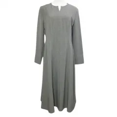 アンタイトル UNTITLED 美品 ロングワンピース 長袖 フレア キーネック M グレー /X