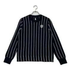 中古 レディース パーリーゲイツ PEARLY GATES セーター 1(M) 紺 ネイビー 長袖 クルーネック ストライプ