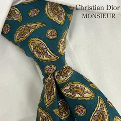 《美品》Christian Dior MONSIEUR (クリスチャン ディオール ムッシュ) シルクネクタイ イタリア製 総柄 ペイズリー ダークグリーン ブラウン パープル オレンジ