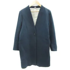 ロペ ROPE ノーカラーコート ロング丈 シングルボタン 36 S ネイビー 紺 /YM39