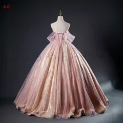 カラードレス プリンセスライン ピンク チューブトップ 上品 ロングドレス ウェディングドレス 結婚式 二次会 花嫁 前撮り 演奏会 発表会 