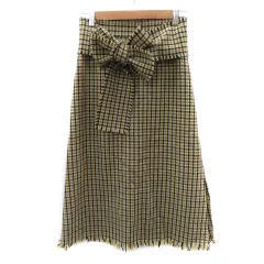 スローブ イエナ SLOBE IENA  フレアスカート ロング丈 ウエストリボン フリンジ チェック柄 38 M マルチカラー 黄色 イエロー /YK1