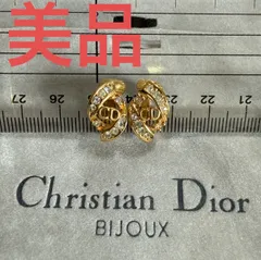 Christian Dior クリスチャンディオール　ラインストーン付きCDロゴイヤリング　ゴールドカラー　ビンテージ