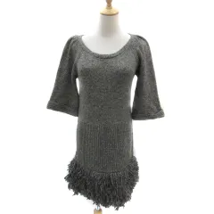 トラッゾドンナ Torrazzo Donna ニットワンピース ミニ丈 七分袖 ラウンドネック フリンジ マルチカラー グレー /YS19