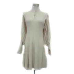 スライ SLY リブニットワンピース ミニ丈 長袖 ヘンリーネック 無地 2 アイボリー /YS21