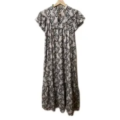 furfur(ファーファー) ワンピース サイズF レディース美品  - ダークグリーン×ライトピンク×マルチ 半袖/ロング/花柄