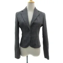 エフデ ef-de テーラードジャケット ミドル丈 シングルボタン 総裏地 ストライプ柄 9 グレー 白 ホワイト /YS29