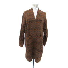 メルロー merlot ニットカーディガン ロング丈 前開き 総柄 マルチカラー 茶 ブラウン ブルーグリーン /SM34