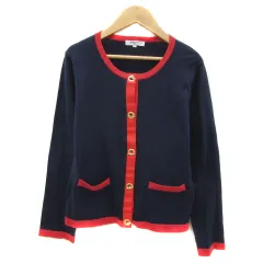 ナチュラルビューティーベーシック NATURAL BEAUTY BASIC ニットカーディガン ミドル丈 ラウンドネック 無地 M 紺 ネイビー 赤 レッド /YS36