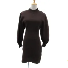 スライ SLY ニットワンピース ひざ丈 長袖 ハイネック 無地 1 茶 ブラウン /YS28