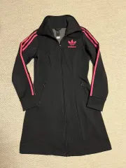 アディダス ブラック ピンク 3本線 ロング ドレス ジャケット/L