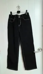 ブラック 生デニム ストレートジーンズ 新品 27-28