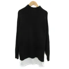 ドレスキップ DRESKIP ニット セーター 長袖 ボトルネック 無地 レイヤード風 オーバーサイズ M 黒 ブラック 白 ホワイト /YS34