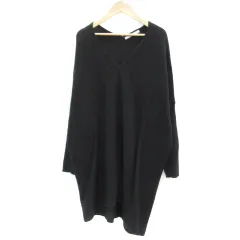 ケイビーエフ KBF アーバンリサーチ ニットワンピース ひざ丈 長袖 Vネック One ブラック 黒 /YM14