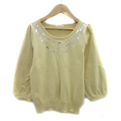 プーラフリーム pour la frime ニット カットソー 九分袖 ラウンドネック スパンコール M 黄色 イエロー /YS32