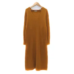 サマンサモスモス SM2 ニットワンピース ロング丈 長袖 Vネック F マスタード /YK49