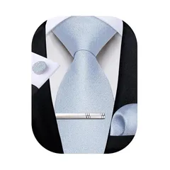 [DiBanGu] 高級ネクタイ ライトブルー 結婚式 無地 ネクタイ ポケットチーフ タイピン 洗濯可能 入学式 卒業式 冠婚葬祭