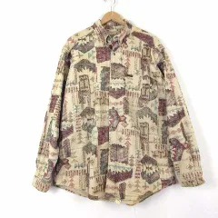 ウールリッチ WOOLRICH USA製 90’S ヴィンテージ シャツ ネルシャツ 長袖 ネイティブ柄 古着 オーバーサイズ XL ベージュ 茶色 ボルドー アメリカ製 レア 希少 90年代