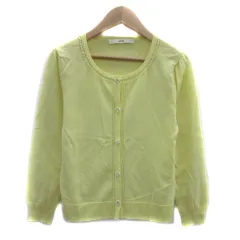 エフデ ef-de ニットカーディガン ミドル丈 ラウンドネック 無地 ビーズ 9 黄色 イエロー /YS27