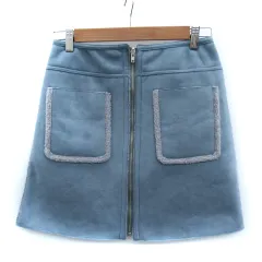 ヴェロフォンナ Re.Verofonna 台形スカート ミニ丈 スエード調 38 M ブルーグレー /SM27