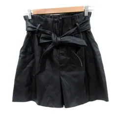 ザラ ZARA ショートパンツ 短パン フェイクレザー リボン S 黒 ブラック /SM14