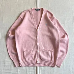 90s　vintage　Ralph Lauren　ラルフローレン　ハイゲージ編みコットンニット　ロングスリーブ　カーディガン　Vネック　裾ポケット　ピンク　桃色　ワンポイントポニーロゴ刺繍　アメカジ　Y2K　平成ギャル　cotton knit cardigan