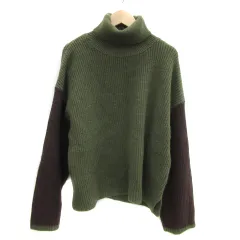 ナノユニバース nano universe ニット セーター 長袖 タートルネック バイカラー F カーキ 茶 ブラウン /YS31