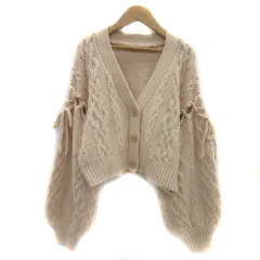 ワンアフター アナザー ナイスクラップ one after another NICE CLAUP ニットカーディガン ショート丈 オーバーサイズ ローゲージ リボン F サーモンピンク /YS13