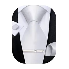 [DiBanGu] ネクタイ 結婚式 ホワイト無地ネクタイ ハンカチ タイピン セット ギフトボックス付き 冠婚葬祭