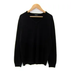 コムサイズム COMME CA ISM ニット カットソー 長袖 Vネック 無地 M 黒 ブラック /SY2