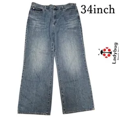 ユニクロ　レディース　ワイドストレートジーンズ　ウォッシュドジーンズ　34