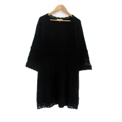 エニィファム anyFam ニットワンピース ラウンドネック 長袖 ひざ丈 3 L 黒 ブラック /HO37