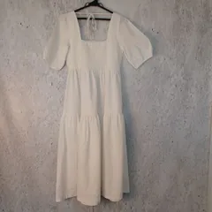 UNIQLO ユニクロ レディース ロングワンピース  首元ゴム 半袖 ホワイト 〇□