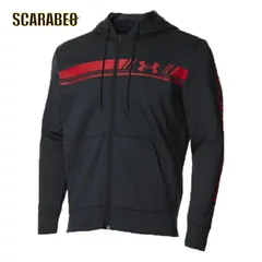 【在庫処分セール】アンダーアーマー UNDER ARMOUR UA フリース バーロゴ フルジップ フーディー メンズ 長袖 ルーズフィット スポーツウェア ブラック×レッド 002 1375509 SM