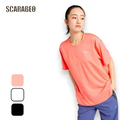 プーマ Tシャツ レディース 25SS ヨガ ランニング 半袖 PUMA 527034 吸汗 速乾 ドライ スポーツ ブランド ブラック ホワイト ピンク ゆったり 527034 ブラック(01) L