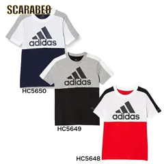 【在庫処分セール】アディダス YB ESS カラーブロック ロゴ Tシャツ キッズ 子供用 アディダスアパレル アディダスウェア スポーツウェア トレーニングウェア dk386 ホワイト×レッド  HC5648 150