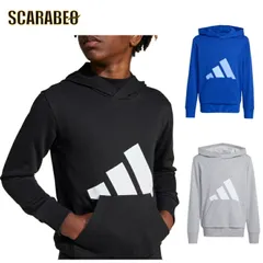 アディダス エッセンシャルズ パーカー キッズ ジュニア フード付き 長袖 スウェット カジュアル リサイクル素材 KRJ93 krj93 グレー：JV9900 160