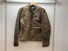 デンハム レザーブルゾン ショールカラー ボタン ブラウン Sサイズ 本