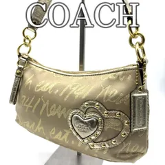 コーチ COACH ショルダーバッグ 2WAY ハートモチーフ ベージュ ゴールド Y2K キャンバス レザー コンビ ワンショルダー ハンドバッグ ストラップ欠品 小ぶり レディース デザインバッグ