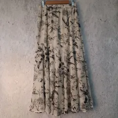 レディース 白黒 花柄 ロング フレアスカート フラワー柄 Mサイズ 〇◇