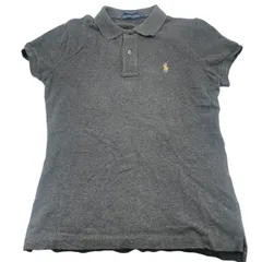 ◼︎ラルフローレン 半袖 ポロシャツ グレー L スキニーポロ 金ポニー 刺繍ロゴ レディース